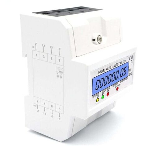 Compteur d'énergie triphasé à 4 fils 220/380 V 5-80 A Consommation d'énergie Kwh Compteur Installation sur rail Din Compteur d'énergie électrique numérique avec écran rétroéclairé LCD ( (1/5)