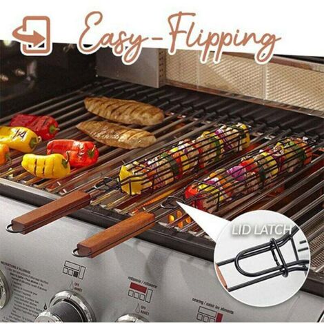 Filet de barbecue carré 2 pièces filet de barbecue filet en acier inoxydable portable pince de barbecue en plein air outil de gril accessoires de cuisine (1/5)