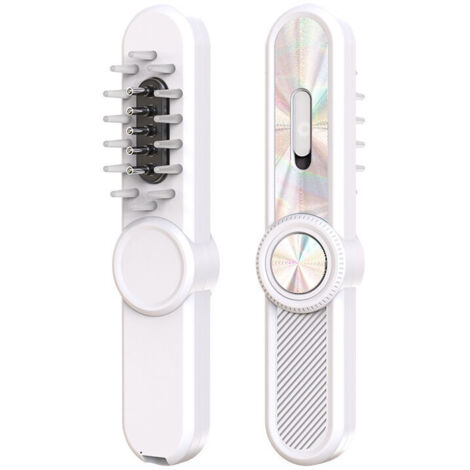 nouvel applicateur de cuir chevelu boule roulante lumière rouge et bleue peigne de massage électrique peigne de croissance des cheveux-blanc