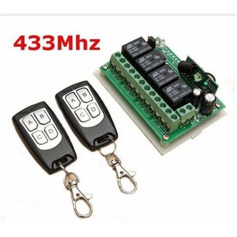 – télécommande sans fil 433mhz Dc 12v 4 canaux, commutateur relais Rf longue Distance, 2 émetteurs + 1 récepteur pour porte de Garage
