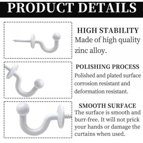 6 Pcs)Embrasses Rideaux Crochets U Blanc Crochet D'Arrimage