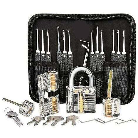 Kit de crochetage de serrure , kit de crochetage de serrure de 25 pièces, outils de pratique avec 3 serrures transparentesaj