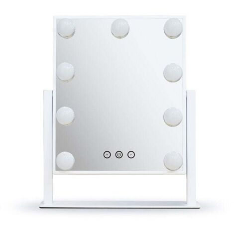 , Miroir de courtoisie Hollywood, 25 cm x 30 cm, 3 couleurs de luminosité réglable, miroir de courtoisie en verre antidéflagrant avec 9 ampoules LED à intensité variable, blanc (1/5)