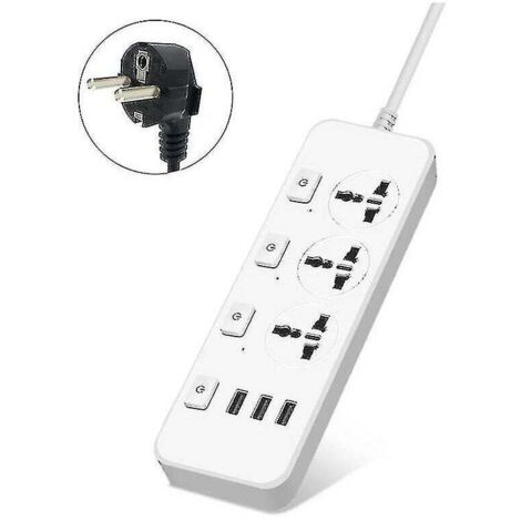 Us/uk/eu Power Strip 5v2.1a Surge Protector With 3 Outlets & 3 Usb Ports (1/5)
