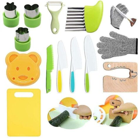 Couteau en bois pour enfants 13 pièces pour la cuisine, couteaux sans danger pour les enfants coupant les légumes et les fruits