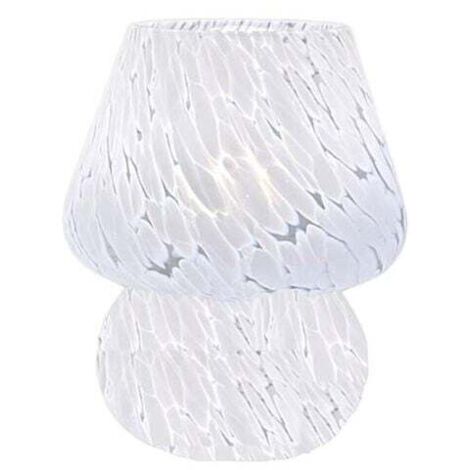 Lampe champignon, petite lampe de chevet - lampe de bureau en verre semi transparent, lampe esthétique Murano pour chambre, salon, cuisine - cadeau anniversaire blanc [niveau énergétique F]