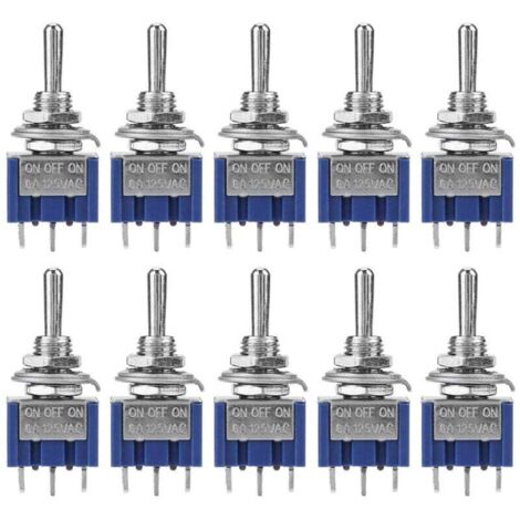 10Pcs Mini Interrupteur à Bascule 6A 125VAC, Interrupteur à 3 Positions 3 Broches, Mini Toggle Switch SPDT, Diamètre de Tête de Bouton 6 mm (1/5)