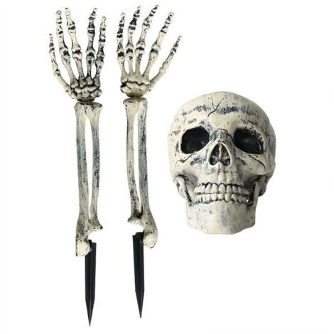 Jeffergarden Halloween Glowing Squelette Tête Mains Bras Piquets Décor Extérieur Lumineux pour Pelouse Jardin Cour Haunted House Props (1/5)