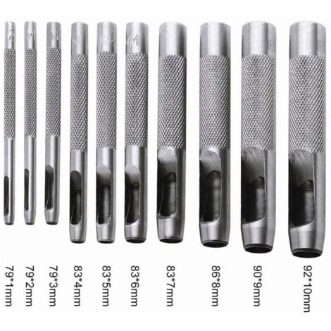 10PCS Outils de Poinçonnage/Outil Perforateur/Perforatrice - Poinçon Creux pour Faire des Trous - Ceinture/Cuire/Liège/Tissu/Bracelet de Montre - Marteau - Acier (1/5)