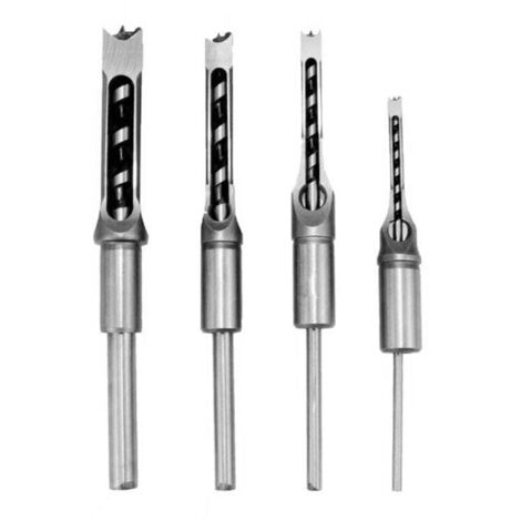 Jeu de 4 bédanes Forets à trou carré, bédanes creux en acier Outils de menuiserie Set (1/4-1/2-5/16-3/8 pouces) (1/5)
