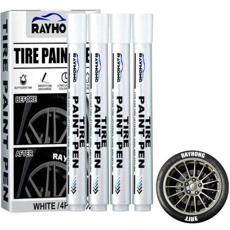 Stylo marqueur blanc pour peinture de pneus, stylo marqueur étanche à base d'huile pour pneus de voiture, stylo de traage Graffiti pour bande de roulement en caoutchouc automobile, 4 paquets (1/5)