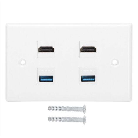 2 Ports HDMI et Plaque de Panneau Mural USB Keystone HDMI Femelle à Boucle Femelle avec Fixation Murale pour Chargeur Plaques murales avec Chargeur USB
