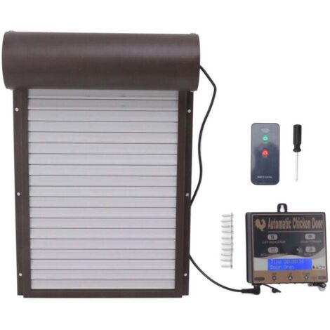 Porte de poulailler automatique, porte de poulailler programmable en aluminium avec minuterie Capteur de lumière Télécommande 3 modes Marron (1/5)