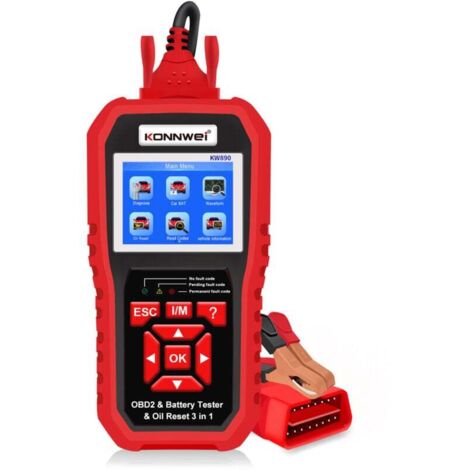 KW890 Scanner professionnel OBDII Lecteur de codes automatique Scanner de voiture + Testeur de batterie + Fonction de réinitialisation d'huile spéciale Outil d'analyse pour voitures OBD II apr (1/5)