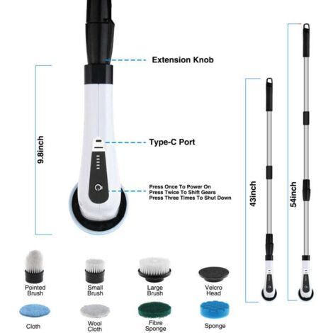 Brosse Rotative électrique Sans Fil Rose Avec 8 Têtes - Nettoyage Sol, Carrelage, Douche - Ans-8050