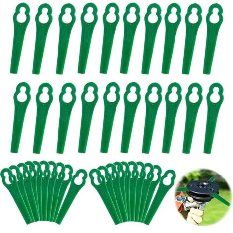 Promotion 100pcs Lames en Plastique de Rechange pour Coupe Bordure Lame de Tondeuse à Gazon Lames pour Débroussailleuse sans Fil Lames de Coupe de Remplacement pour Jardin Pelouse (L83 Verte 10×5mm)-- (1/5)