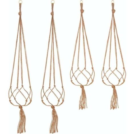 Lot de 4 Suspension Corde Plante Macramé Porte Pot Suspendu Plante Cintre Intérieur Extérieur Décoration du Jardin avec  - 2 pièces 105 cm et 2 pièces 90 cm, 4 pieds--
