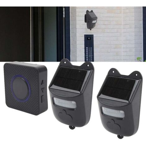 Sonnette d'entrée sans fil Sonnette d'entrée à infrarouge alimentée par énergie solaire Alarme de détection de mouvement pour la maison avec 1 récepteur et 2 détecteurs pour l'entrée.--