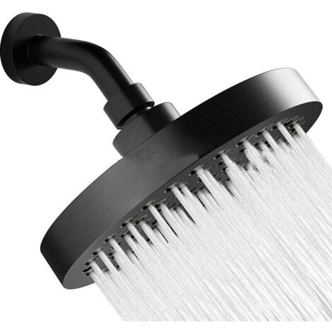 Pommeau De Douche à Effet Pluie, 15.24 cm Rond Pommeau De Douche en Acier Inoxydable 304 Avec Gel de Silice Anti-blocage (6" (noir mat)) (1/5)