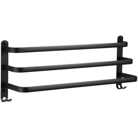 Porte-serviette porte-serviettes mural en aluminium à 3 niveaux avec crochets porte-serviettes noir étanche pour salle de bain cuisine salle de bain - 60 cm,