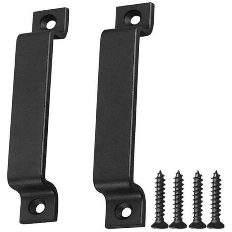 2 Piece Barn Door Handle Solid Black Steel Door Handle Screws Included (Black) (1/5)