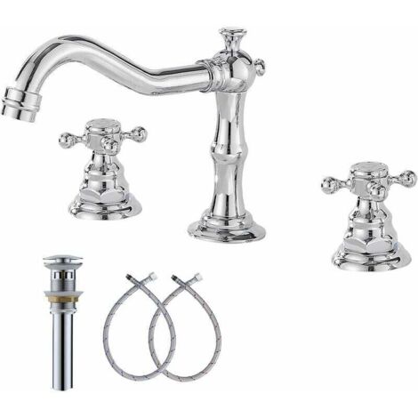 Robinet mitigeur de lavabo chromé à deux poignées, 3 trous, 8 à 16 pouces, robinet de salle de bains largement répandu, (1/5)