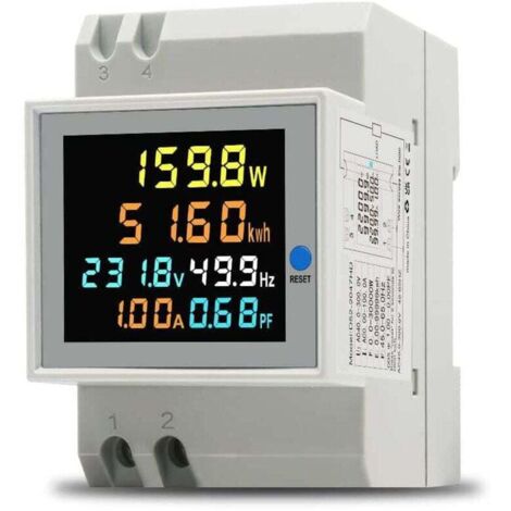 Compteur d'énergie monophasé Compteur d'électrique numérique AC 40-300V 100A Compteur Electrique 1 phasé Wattmètre Rail DIN Mètre Watt KWh Voltmètre Ampèremètre-- (1/5)