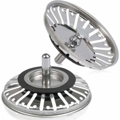2pcs Filtre à évier/bouchon de bonde pour évier bouchon d'évier trou Passoire de cuisine/salle de bain diamètre de 84 mm avec embout à boule, en acier inoxydable