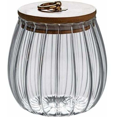 Pot en verre transparent de 750 ml avec couvercle hermétique en bois d'acacia pour café, thé, épices, sucre, biscuits, noix-- (1/4)