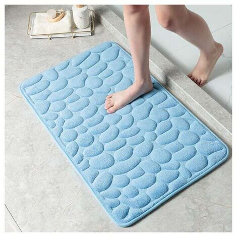 Tapis de bain en mousse à mémoire de forme Tapis de bain antidérapant Tapis de bain absorbant de haute qualité Lavable en machine (bleu clair)