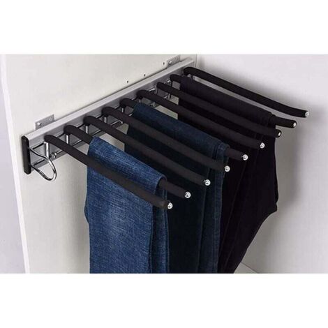 Porte-pantalon extensible, porte-pantalon, porte-pantalon, 9 foulards, rail de suspension, pantalon extensible pour armoire de 48 cm (montage côté gauche)