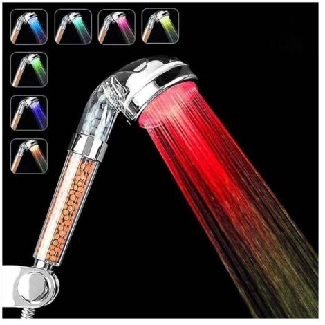 Pomme de douche avec 7 variations de couleurs LED, pomme de douche LED salle de bain spa - Economie d'eau à haute pression - Haute filtration avec triple prévention ionique de la pression négative (1/5)
