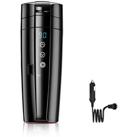 Tasse chauffante pour voiture 12V/24V, Tasse de voyage chauffante en acier inoxydable 400mL, Bouilloire électrique à contrôle de température intelligente pour café, thé et lait--