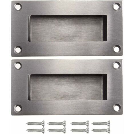 Poignées de porte poignée cachée poignée remplaçable pour porte coulissantes sans manche, Anticollision rectangulaires simple mais à la mode en acier inoxydable brossé satiné 2 pièces (1/5)