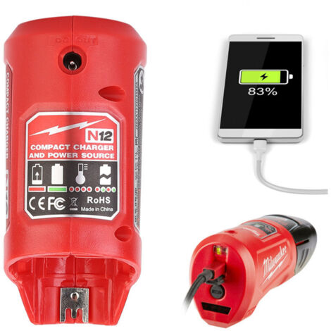 Chargeur portable USB et bloc d'alimentation adapté pour Milwaukee-1201 M12,10x6,3x5 cm