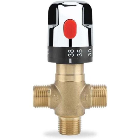 Mitigeur Thermostatique, Vanne de Contrôle de la Température de L'eau en Laiton Massif G1/2, Mitigeur Thermostatique à Trois Voies, pour une Utilisation dans la Salle de Bain, les Toilettes, l (1/4)