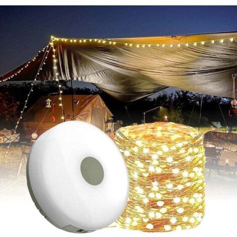 Lampe de Camping Rechargeable USB Lampe de tente exterieure Guirlande LED 2 en 1 Lampe de poche avec crochet magnetique Pour decoration de cour de camping 10 m Lumiere Chaude (1/4)
