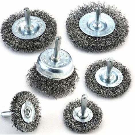 Lot de 6 s métalliques pour perceuse - Alésage de 0,012 mm - En acier au carbone - Pour nettoyer la rouille, le dénudage et l'abrasif, pour perceuse,de (1/4)