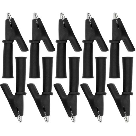 10Pcs Pinces crocodiles pour cordons de test Pinces multimètre de sécurité isolées en laiton PVC pour fiche banane 4 mm Noir (1/4)