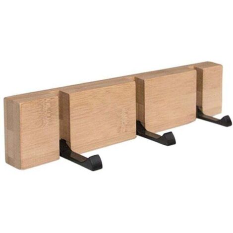 Portemanteau Mural en Bois - Patères Portemanteaux avec 3 Crochets Métalliques Rabattables pour Manteaux, Vestes, Chapeaux, Sacs, Couloir, Chambre, Salle de Bain 30cm (1/4)