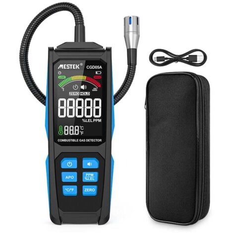 Détecteur portatif de fuites de gaz combustibles, testeur de fuites de gaz naturel, analyseur portable de concentration de gaz, avec test température et fonctions alarme sonore et lumineuse,de (1/4)