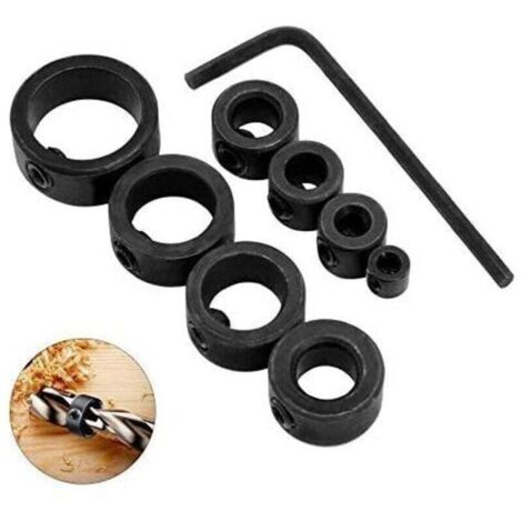 8 Pièces Butée de Profondeur de Foret, 3-16 mm, Butée de Profondeur Colliers Anneau Positionneur avec Clé Hexagonale (8) (1/4)
