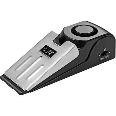 Alarme d'arrêt de porte, alarme de butée de porte en forme de coin en caoutchouc antidérapant avec sensibilité réglable de 125 dB, légère, adaptée aux voyages à la maison et à l'hôtel,de (1/4)