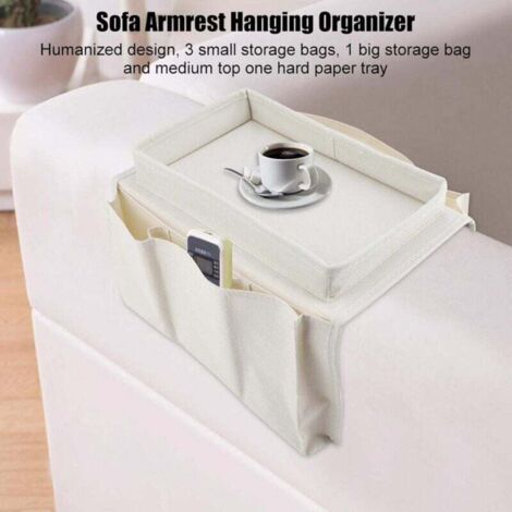 Organisateur d'accoudoir de Chaise de canapé, Organisateur d'accoudoir antidérapant pour téléphone, Livre, Magazines, télécommande de télévision(Beige) (1/4)