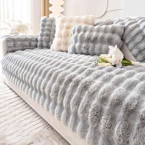 Housse de canapé en peluche, tapis à poils longs, housse de canapé antidérapante, housse de canapé en fausse fourrure ultra douce, housse de canapé en peluche, canapé moelleux - Gris clair - 70 x 210 (1/4)