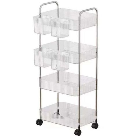 Desserte de cuisine, organiseur de rangement en acrylique transparent, chariot de rangement pour cosmétiques, organisateur de toilette, table de chevet à 4 niveaux (1/4)