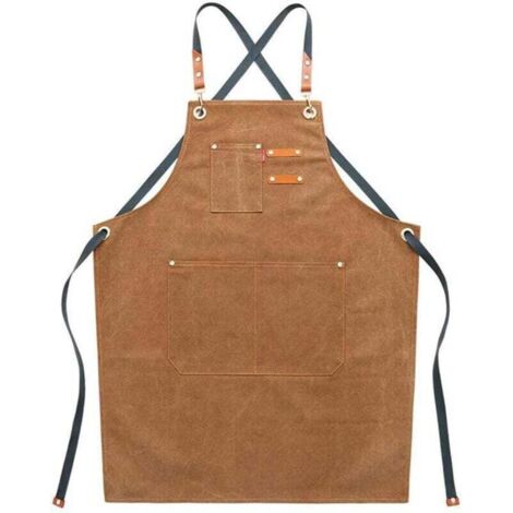 Tablier de travail en toile pour homme avec poches, sangle réglable et grandes poches, tablier de cuisine marron