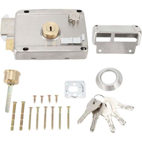 Serrure antivol mécanique extérieure avec poignée, prévention de la rouille, serrure de porte extérieure en acier inoxydable pour porte en bois, argent (1/4)