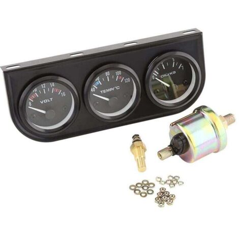 Jauge d'huile/volt/eau avec acier inoxydable, voltmètre 3 en 1 + jauge de température de l'eau + jauge de pression d'huile avec capteur jauges triples de 52 mm avec console noire adaptée (1/4)
