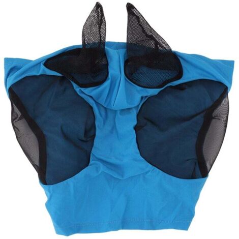Masque anti-mouches en maille de cheval Masque de cheval élastique respirant avec protection des oreilles quipement équestre bleu (1/4)